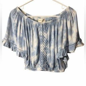Cloud Blue Off-Shoulder Crop Top- Ocean Drive